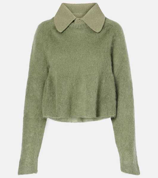 Peplum mohair-blend polo sweater