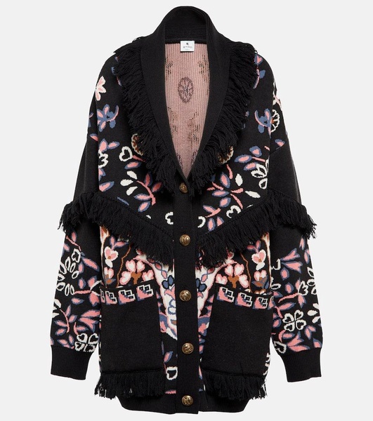 Fringed floral wool cardigan