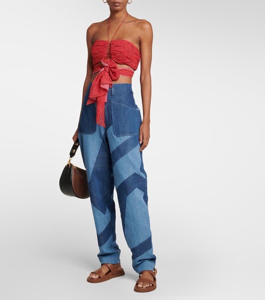 Tie-waist halter-neck crop top