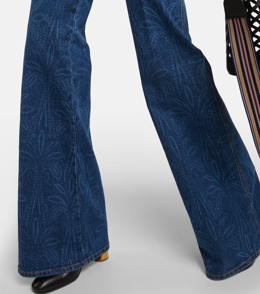 Printed high-rise flared jeans