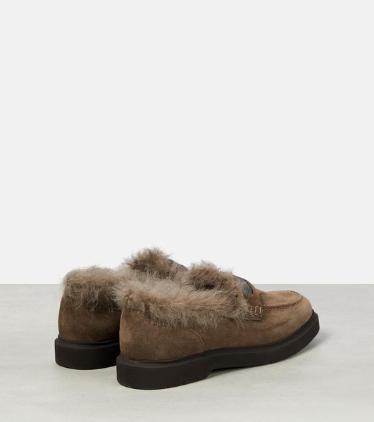 Shearling-trimmed suede loafers