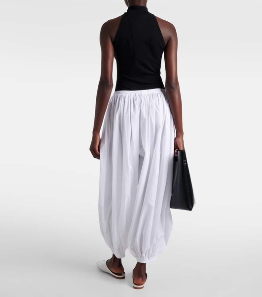 Pleated cotton poplin wide-leg pants