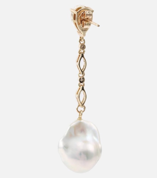 14kt gold earrings with pearls, diamonds, and topaz