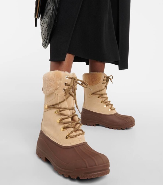 Wellington shearling-trimmed suede ankle boots