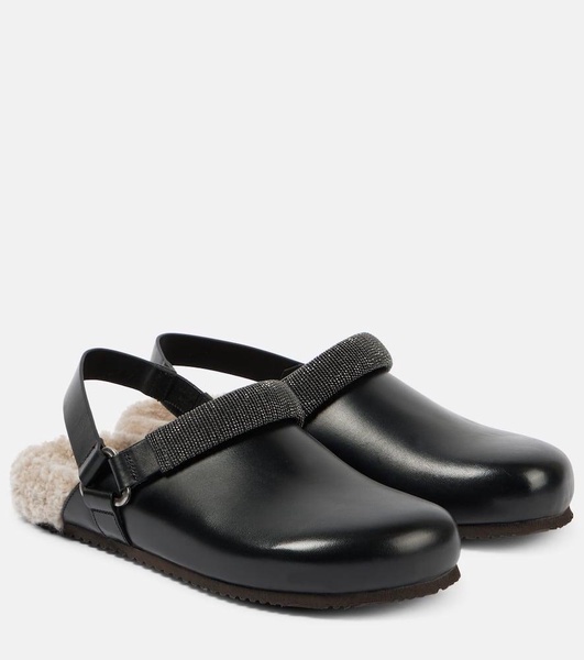 Monili shearling-lined leather clogs