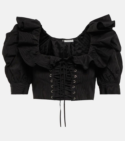 Lace-up ruffle-trimmed cropped top