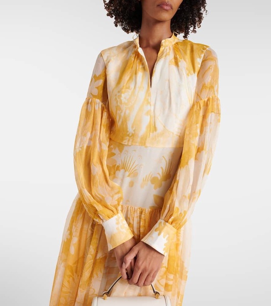 Printed silk voile gown