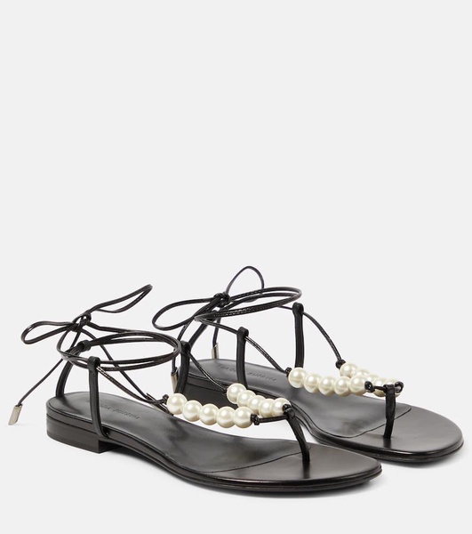 Faux pearl leather sandals