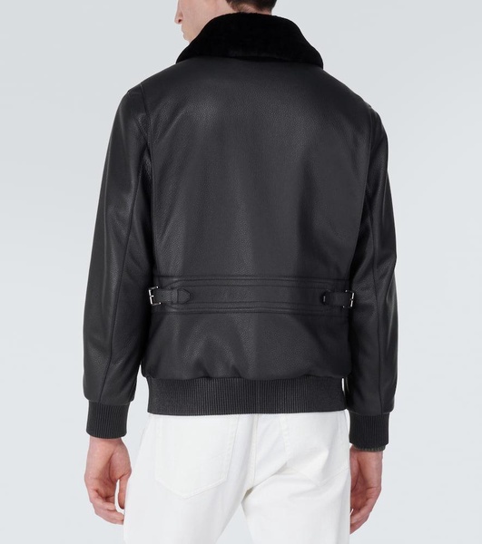 Shearling-trimmed leather bomber jacket