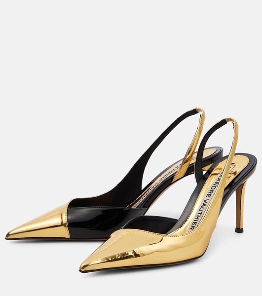 Metallic faux leather slingback pumps