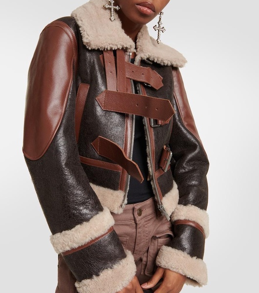 Shearling-trimmed leather jacket