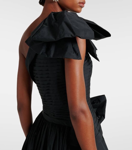 Bow-detail one-shoulder taffeta gown