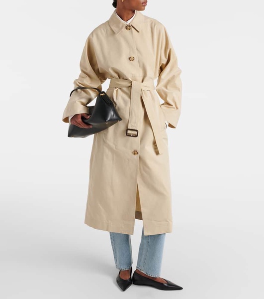 Belted cotton and silk trench coat