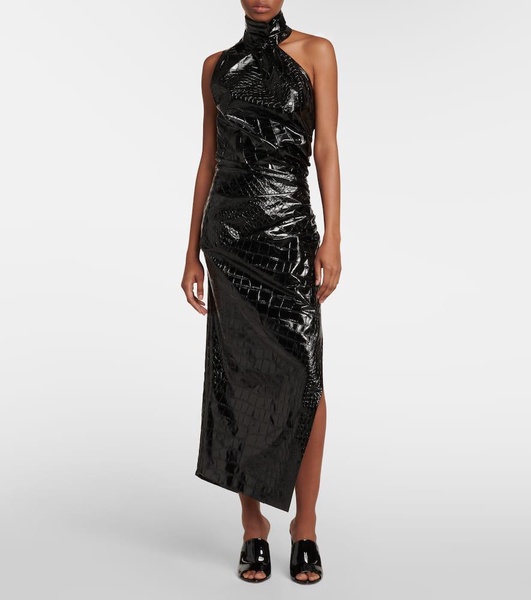 Asymmetric croc-effect midi dress