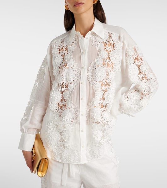 Halliday lace-trimmed ramie shirt