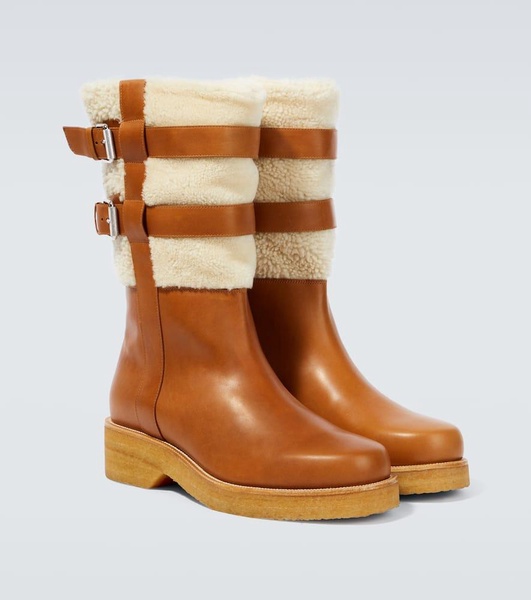 Shearling-trimmed leather boots