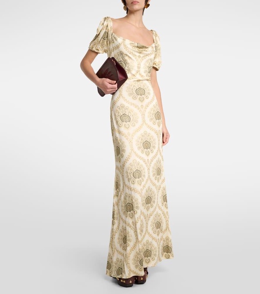 Printed puff-sleeve gown