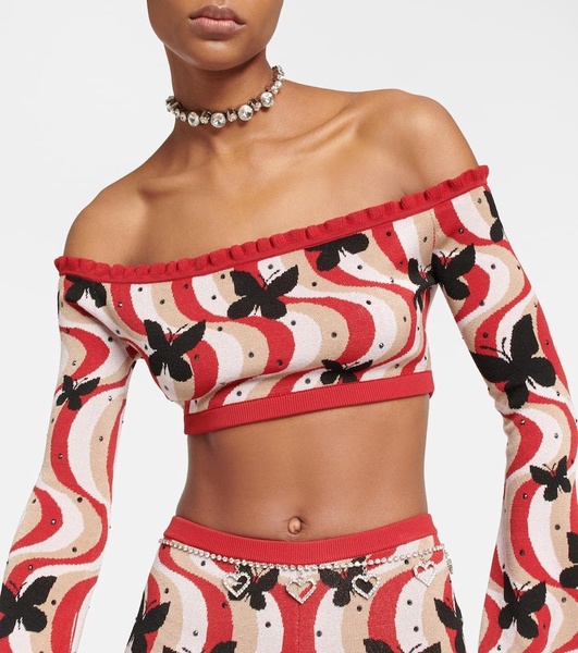 Printed bandeau cropped top