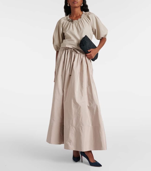 Pleated taffeta maxi skirt