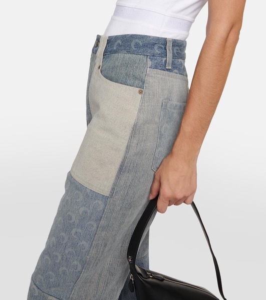 Patchwork high-rise wide-leg jeans