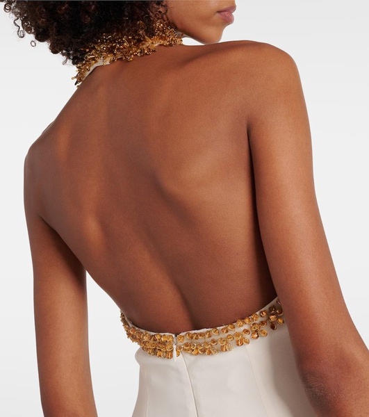 bead-embellished halterneck gown