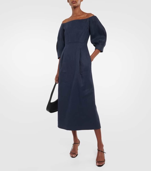 Off-shoulder hemp and cotton midi dress