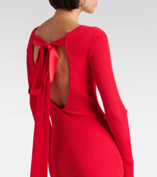 Open-back ribbed-knit gown