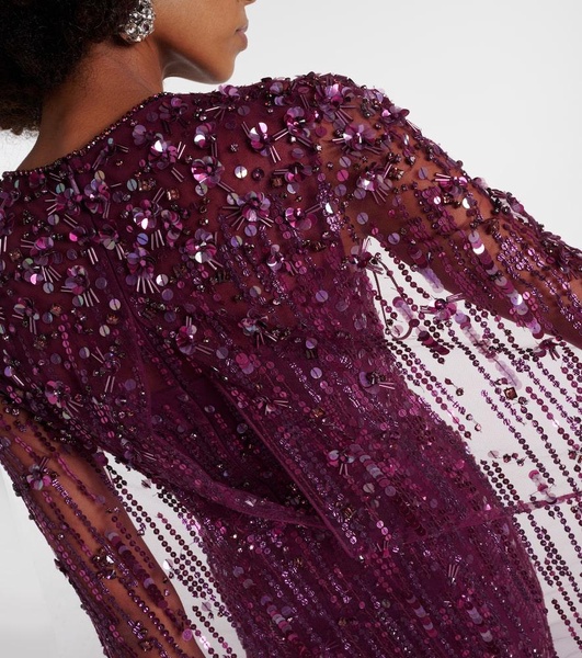 Ruby caped sequined gown