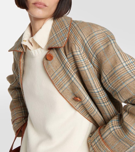 Checked linen and wool coat