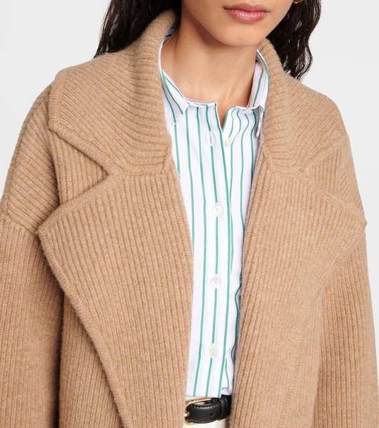 Ribbed-knit wool-blend coat