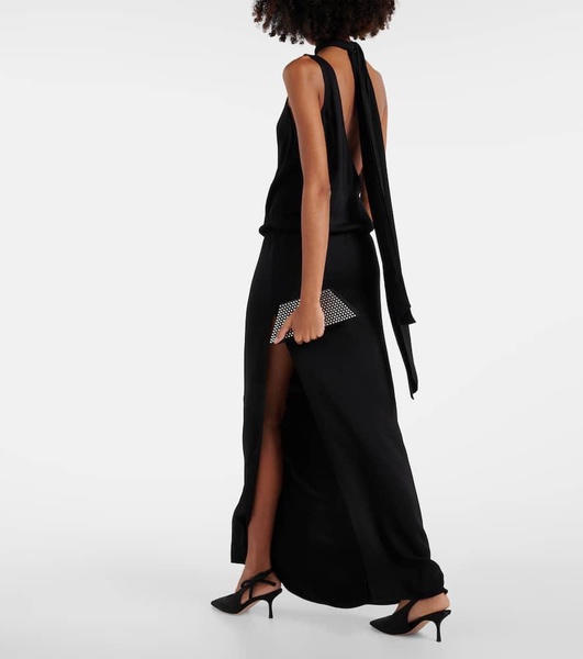 Draped halterneck side-slit gown