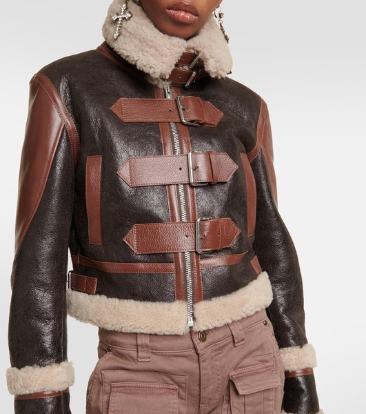 Shearling-trimmed leather jacket