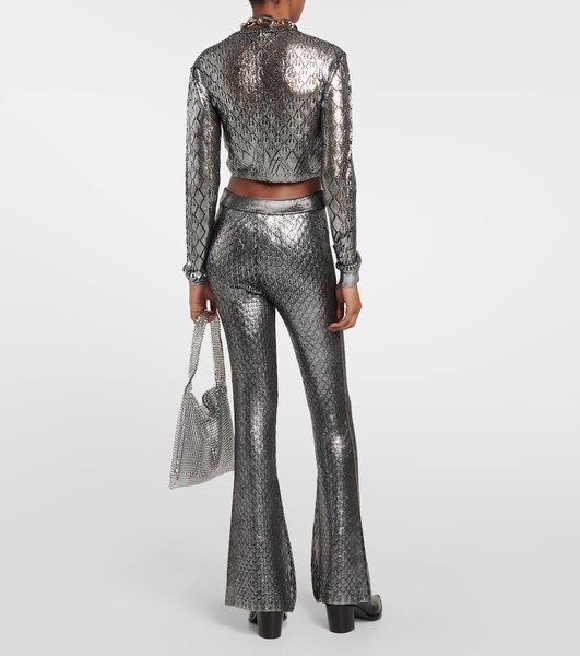 Metallic high-rise flared pants