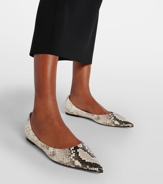 Love snake-effect leather ballet flats