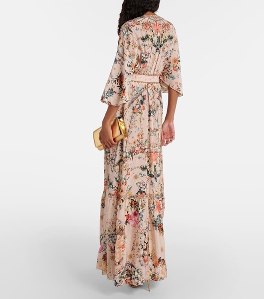 Floral embellished silk maxi dress