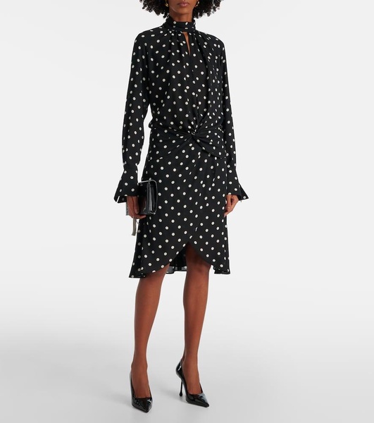 Polka-dot gathered midi dress