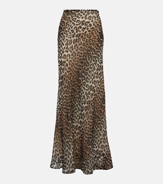 Leopard-print chiffon maxi skirt