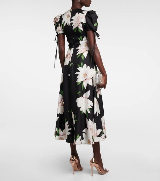 Floral silk twill midi dress