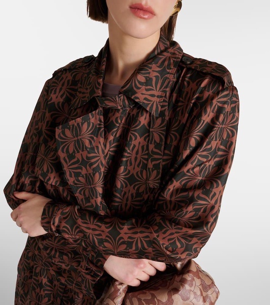 Printed silk satin trench coat