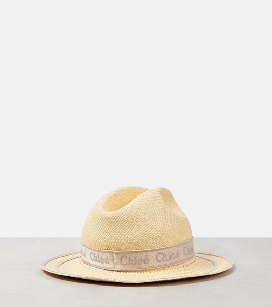 Woody logo straw Panama hat