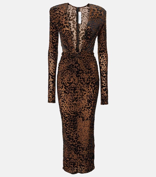 Leopard-print ruched midi dress