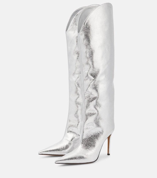 Metallic leather over-the-knee boots