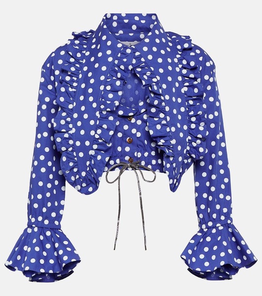 Heart polka-dot ruffled cotton blouse