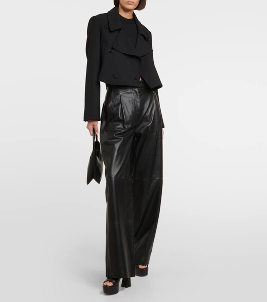 Pleated leather wide-leg pants