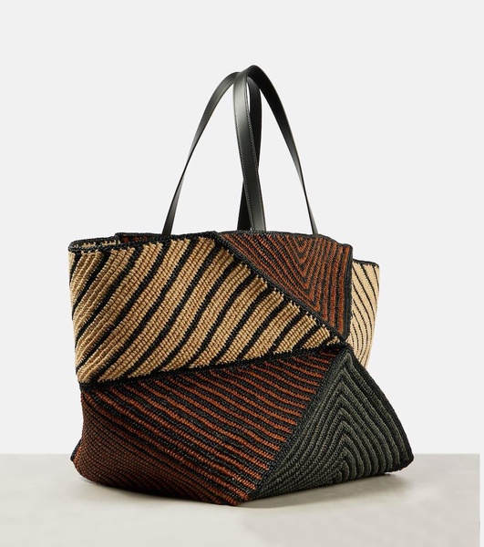 Puzzle Fold XXL raffia tote bag