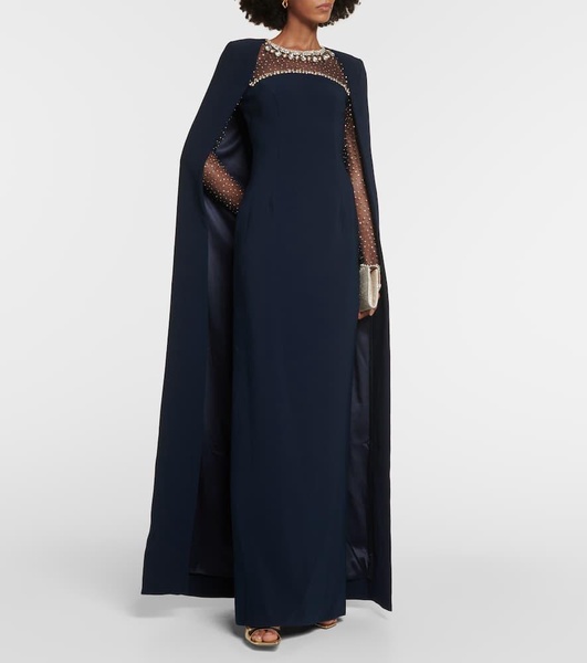 Embellished cape crêpe gown