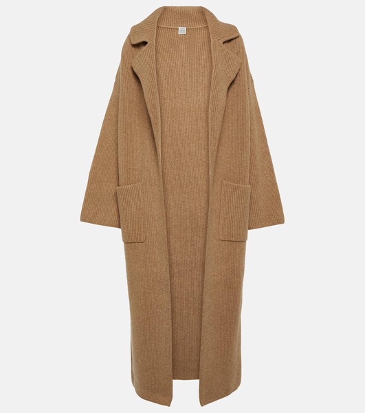 Ribbed-knit wool-blend coat