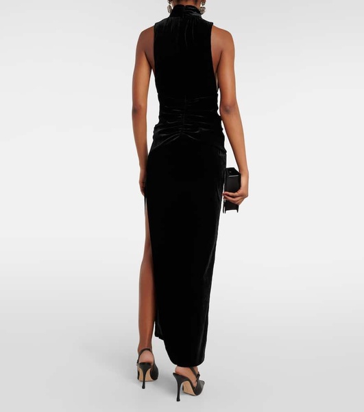 Ruched cutout velvet gown