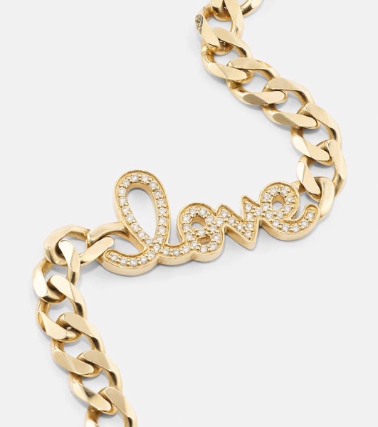 Love Script 14kt gold necklace with diamonds