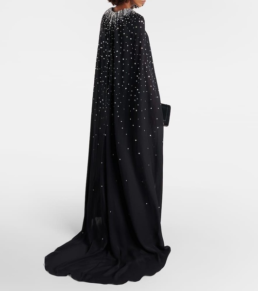 Caped crystal-embellished silk gown